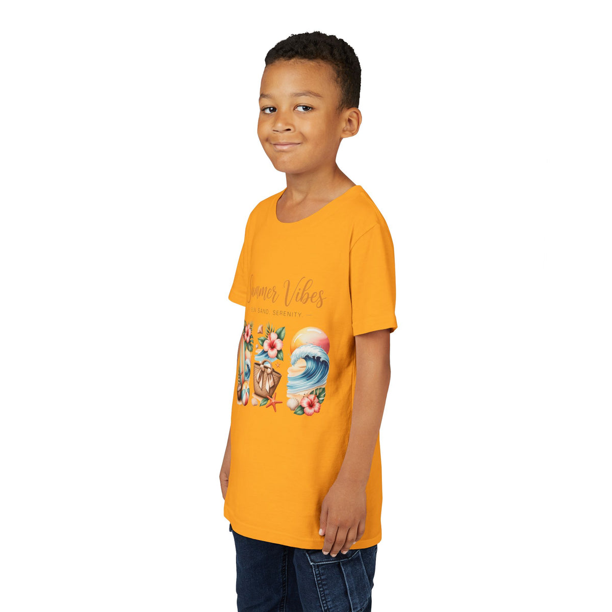 Youth Tee-"Summer Vibes" Watercolor Beach Graphic Unisex T-Shirt by Printify