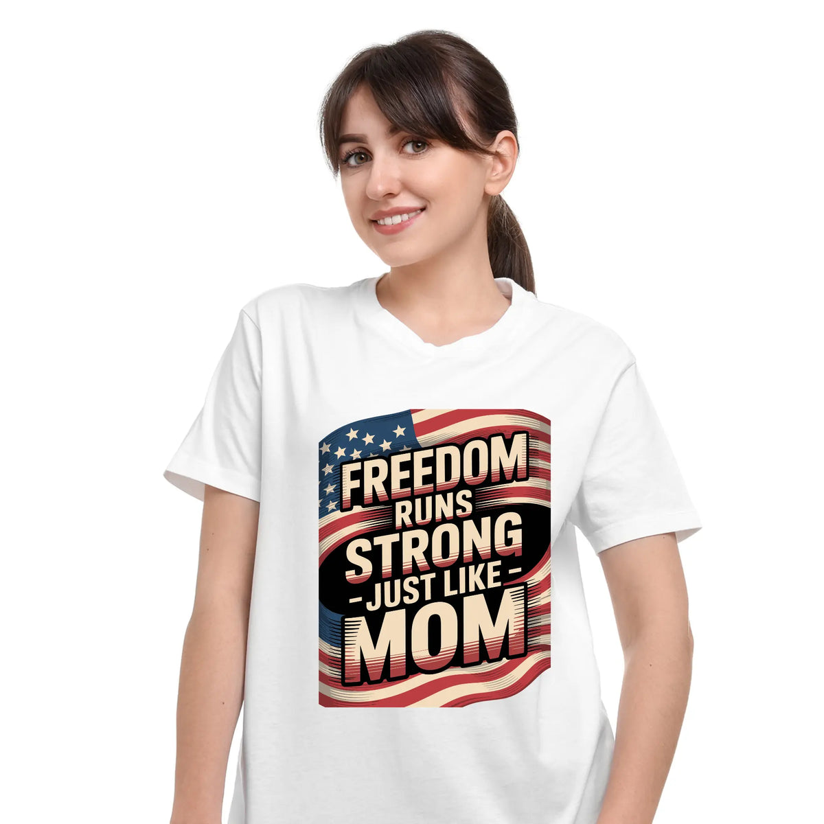 Freedom Runs Strong – Just Like Mom T-Shirt | 4th of July Gift for Mom | Patriotic Mom Tee 2026 by Ortrends