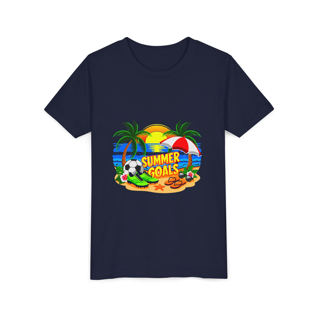 Youth Tee-'Summer Goals' Beach Graphic Kids Unisex T-Shirt by Printify