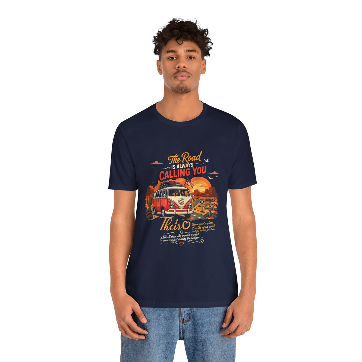Road Trip Camper Van Unisex T-Shirt — “The Road Is Always Calling You” Vintage Travel Tee by Printify