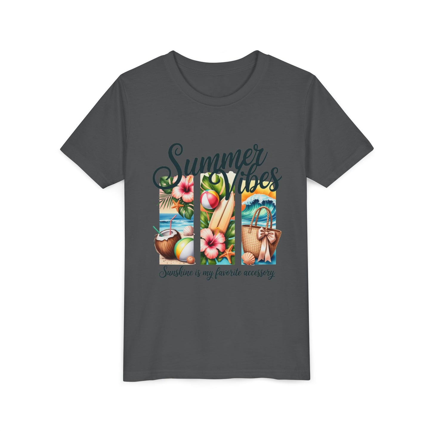 Youth Tee — "Summer Vibes" Tropical Beach Graphic Unisex T-Shirt by Printify