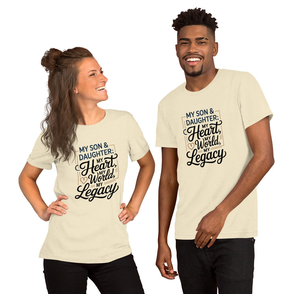 Unisex cotton t-shirt reading My Son and Daughter My Heart, heartfelt family graphic tee
