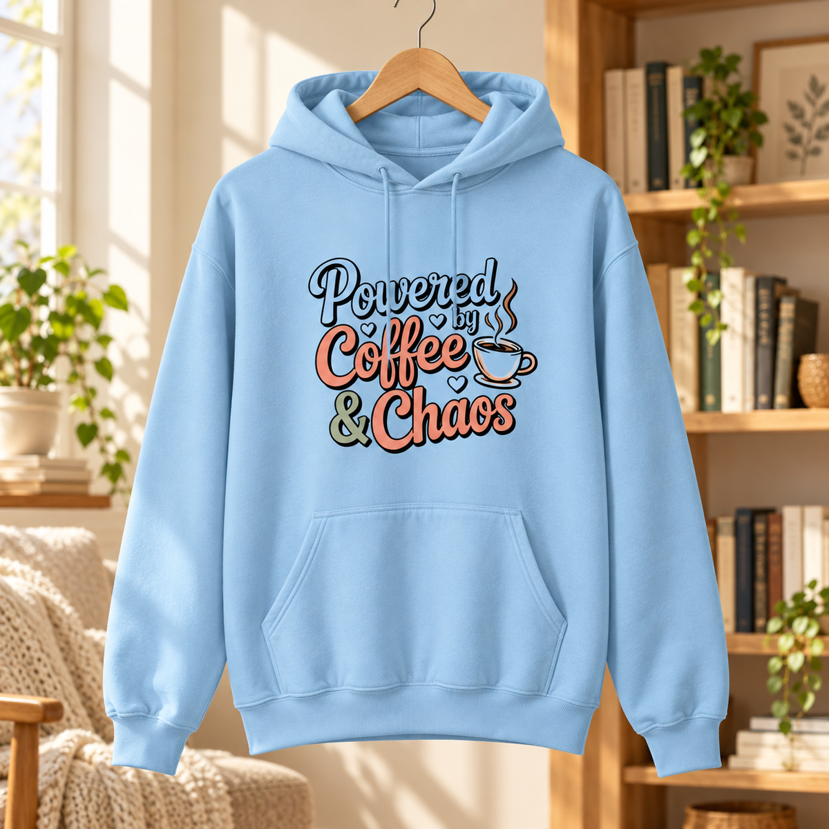 Powered by Coffee & Chaos Unisex Hoodie | Funny Coffee Lover Sweatshirt | Cute Caffeine Lover Gift