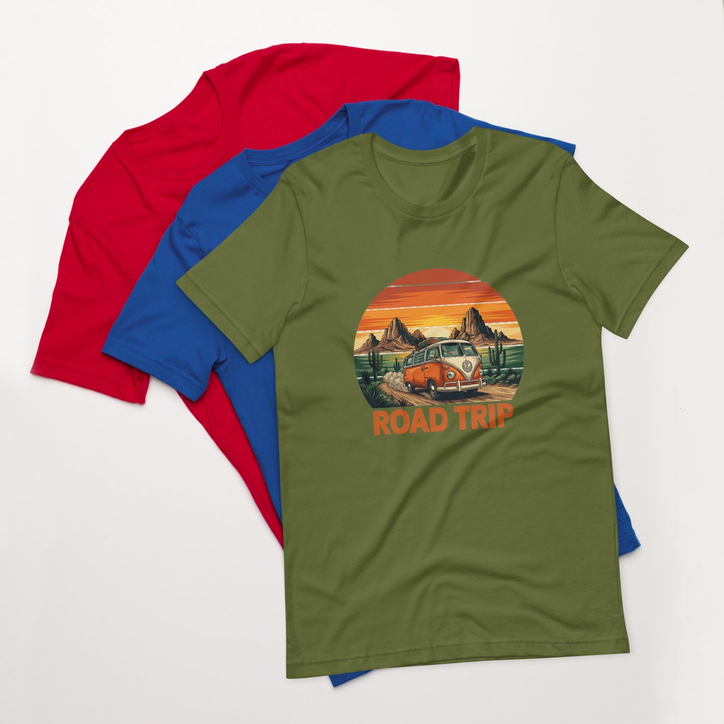 Unisex graphic cotton tee with Road Trip design, adventure shirt for travelers and road warriors
