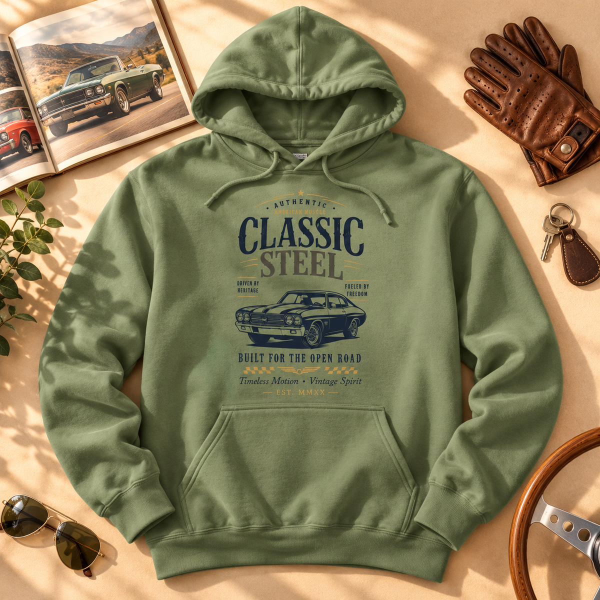Vintage Muscle Car Hoodie | Classic Steel Retro Car Unisex Hoodie | Classic Car Lover Gift