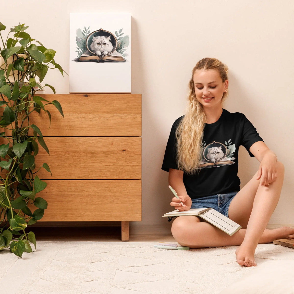 Reading Cat Literary Cat Lover Graphic Tee by Ortrends