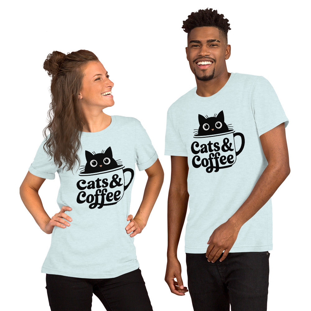 Cats & Coffee Cute Cat Lover T-Shirt | Bella+Canvas 3001 Unisex Graphic Tee by Ortrends
