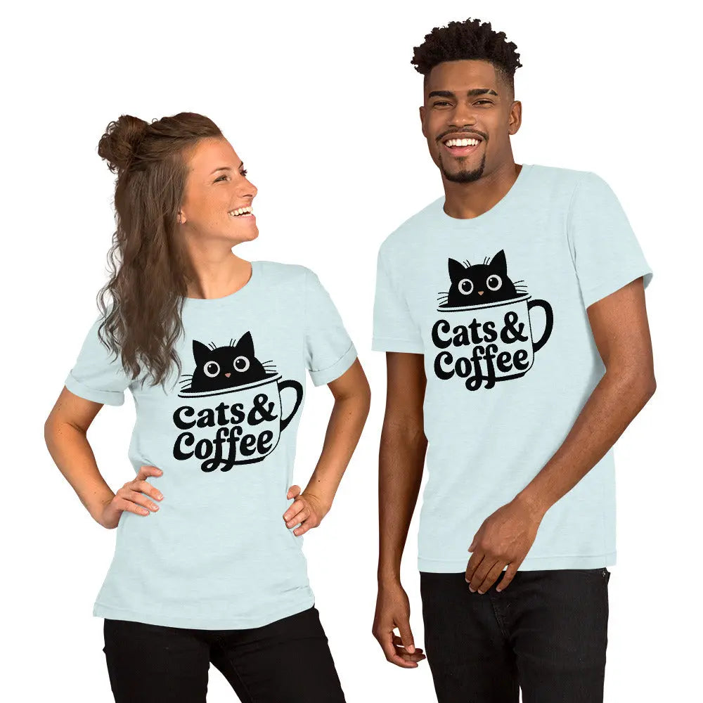 Cats & Coffee Cute Cat Lover T-Shirt | Bella+Canvas 3001 Unisex Graphic Tee by Ortrends