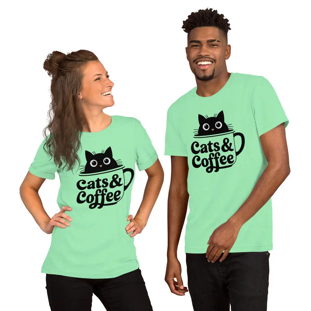 Cats & Coffee Cute Cat Lover T-Shirt | Bella+Canvas 3001 Unisex Graphic Tee by Ortrends