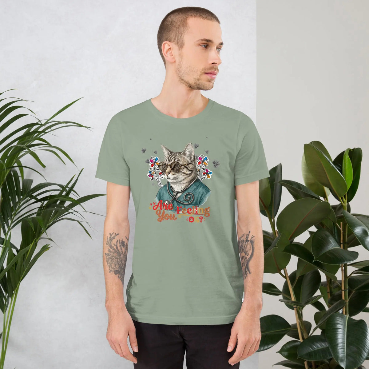 Are You Feeling OK? Funny Cat Nurse T-Shirt | Bella+Canvas 3001 Unisex Graphic Tee by Ortrends