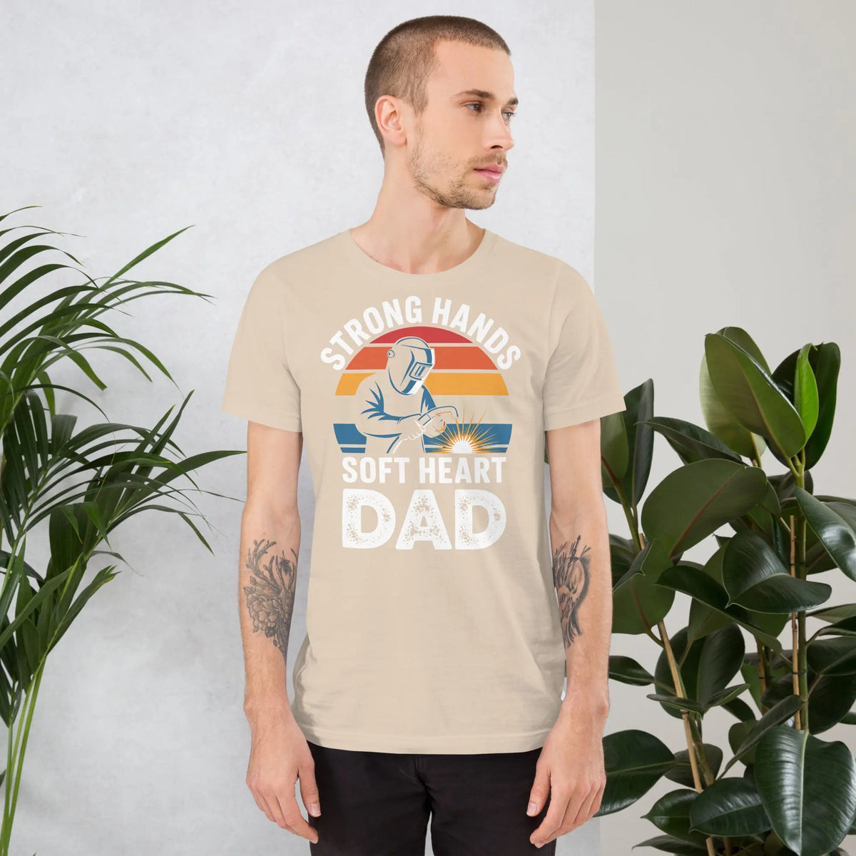 Strong Hands Soft Heart Dad Unisex T-Shirt | Bella Canvas DTG Welder Tee by Ortrends