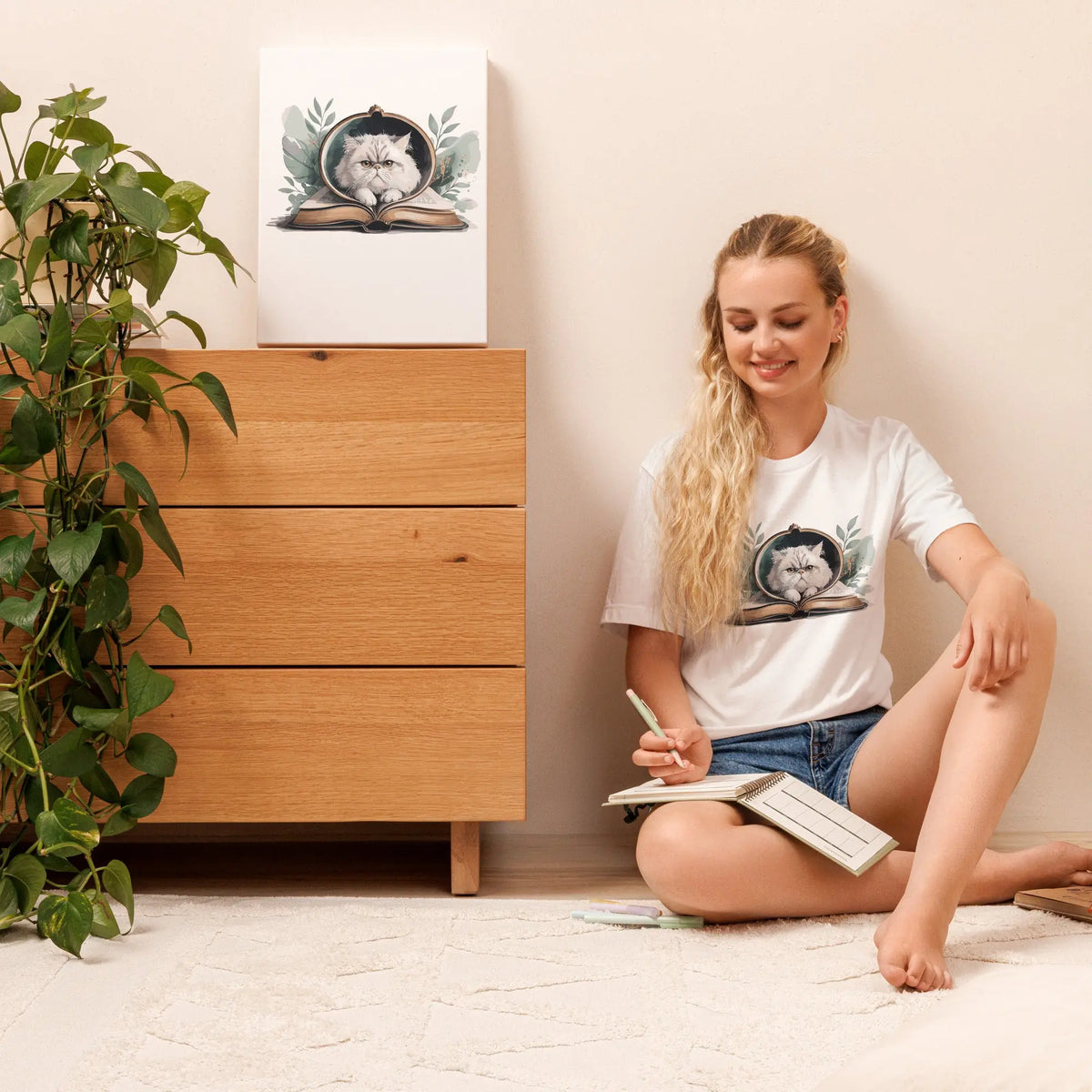 Reading Cat Literary Cat Lover Graphic Tee by Ortrends