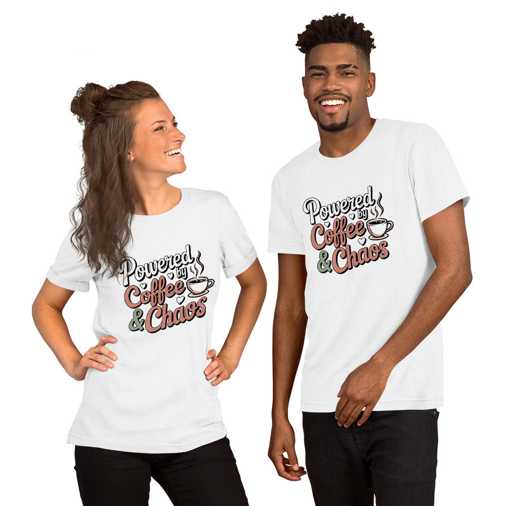 Powered by Coffee & Chaos Unisex T-Shirt | Bella Canvas DTG Coffee Lover Tee by Ortrends
