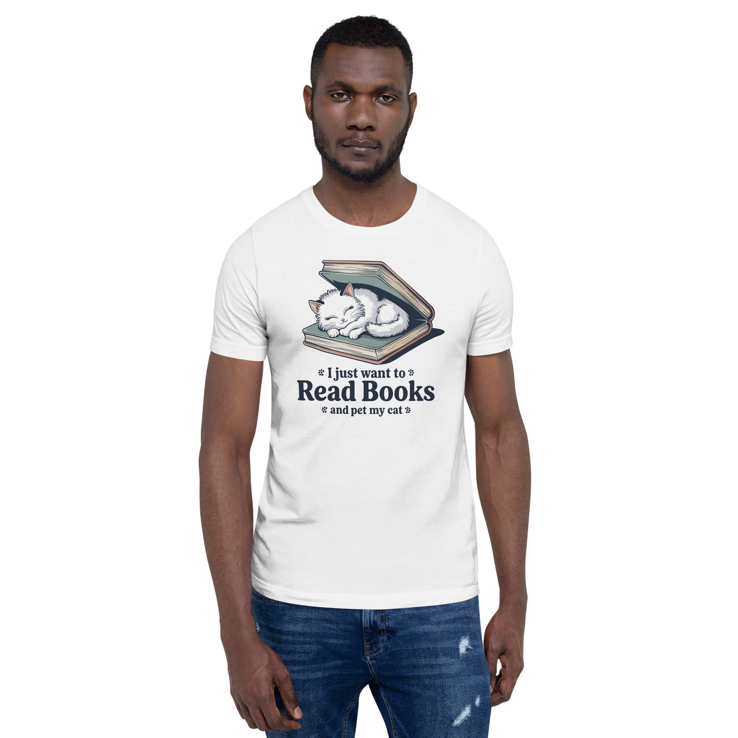 I Just Want to Read Books and Pet My Cat Unisex T-Shirt | Bella Canvas DTG Book Lover Tee by Ortrends