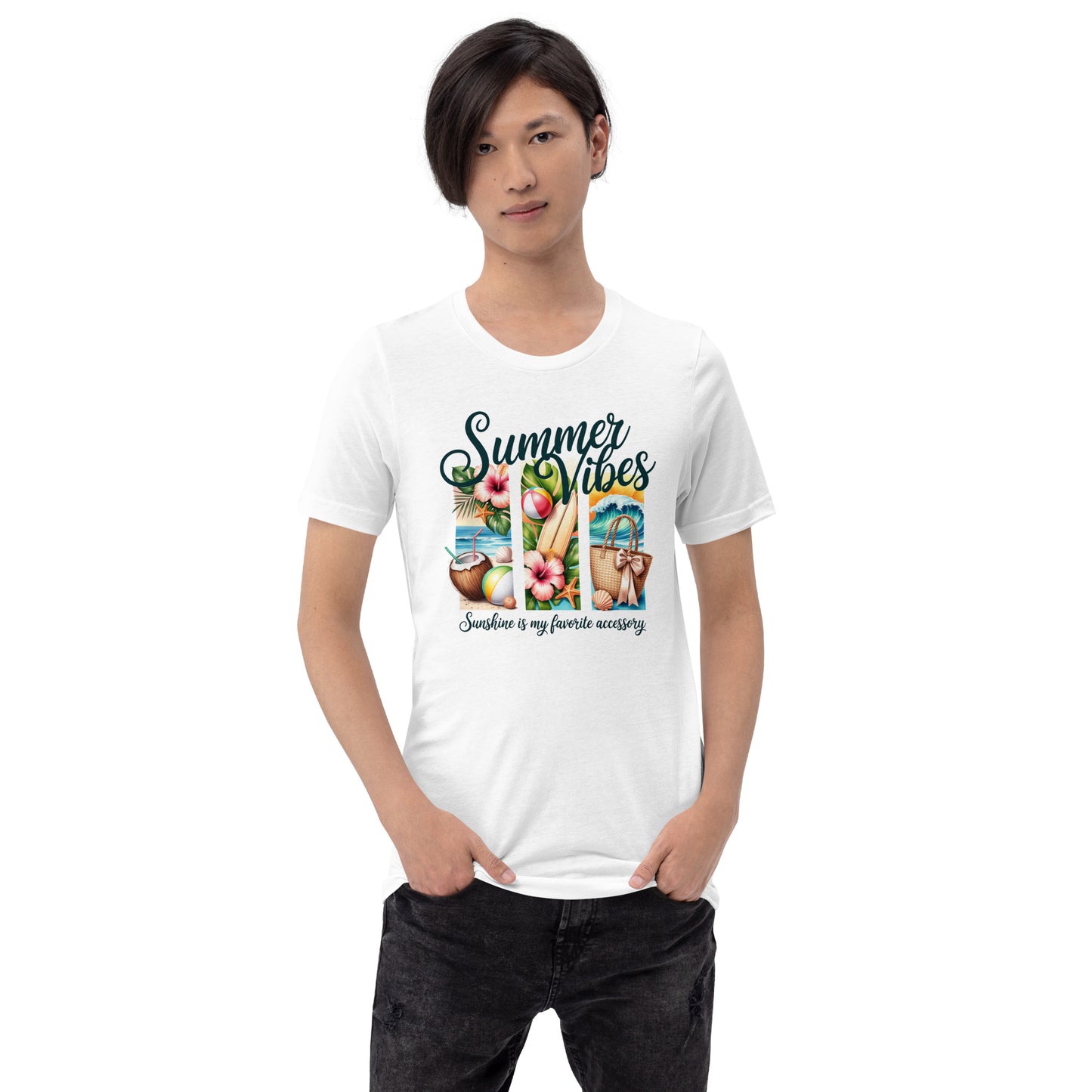 Summer Vibes Unisex T-Shirt | Bella Canvas DTG Beach Vacation Tee | Tropical Summer Graphic Shirt by Ortrends