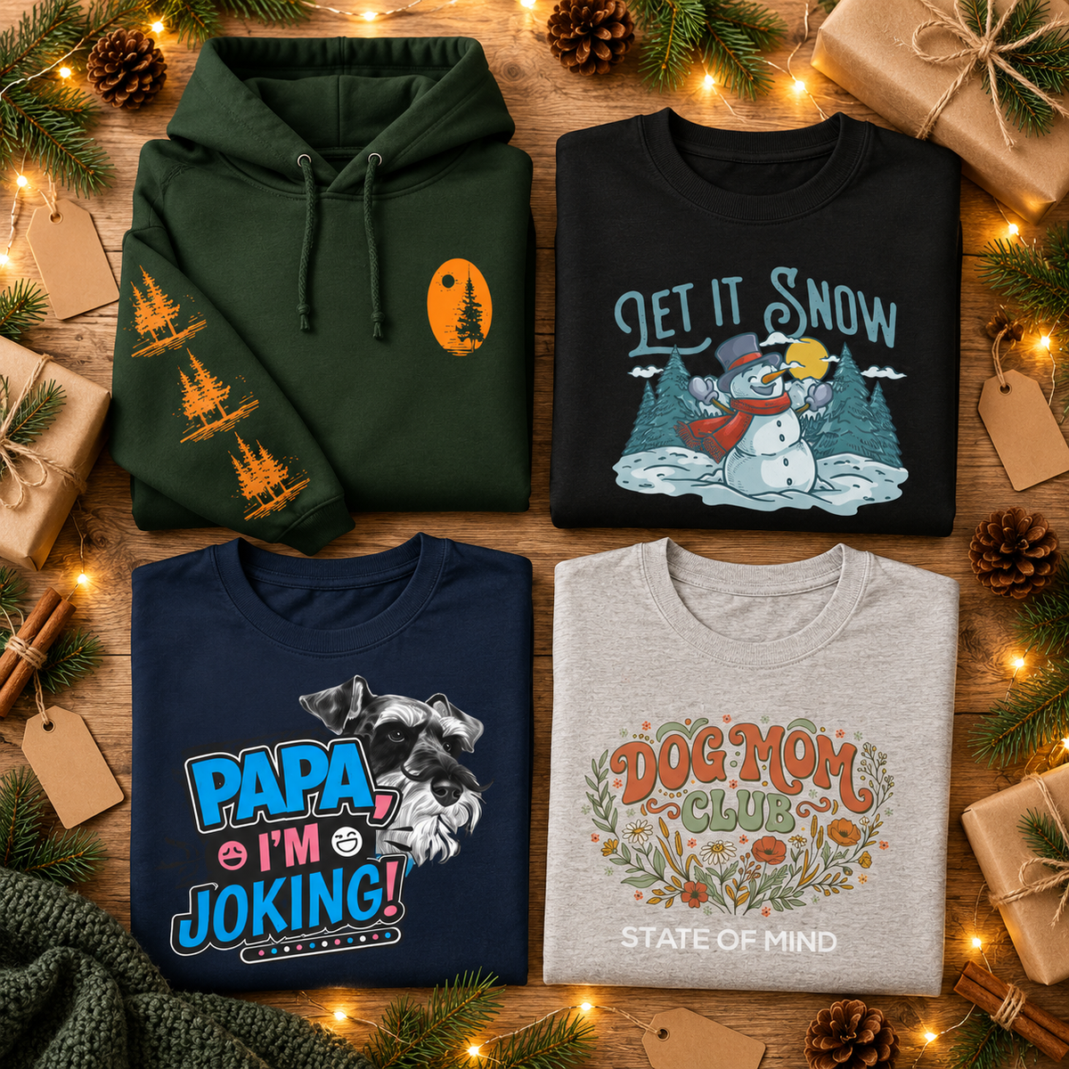 Ortrends hoodies, sweatshirt and tees wrapped as holiday gifts