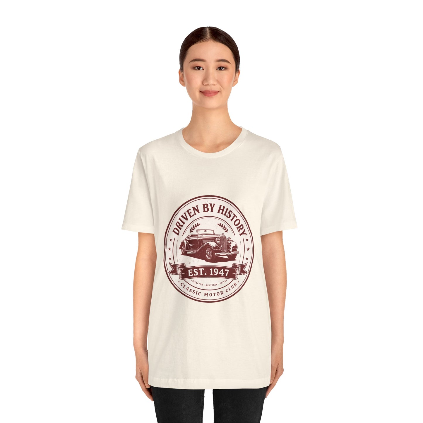 Vintage Car Unisex T-Shirt — "Driven by History Est. 1947" Classic Motor Club Tee by Printify