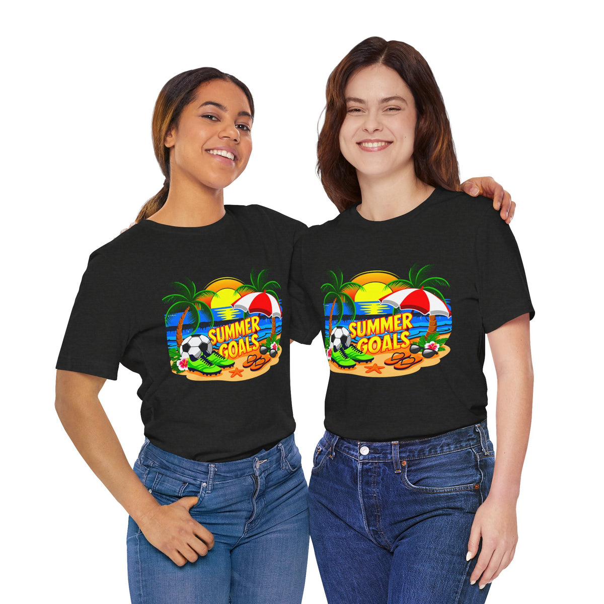 Summer Goals Beach Tee-Tropical Soccer & Sunshine Graphic Unisex T-Shirt by Printify