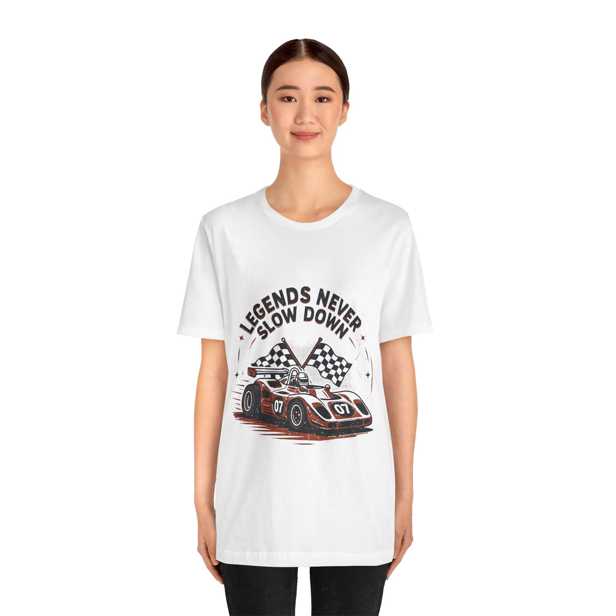 Legends Never Slow Down Racing Tee — Vintage Race Car Graphic Unisex T-Shirt by Printify