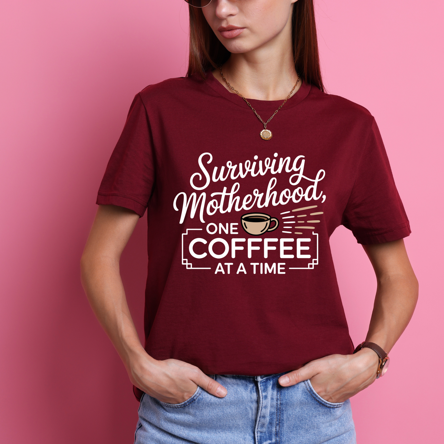 Surviving Motherhood One Coffee at a Time T-Shirt | Funny Mom Tee | Coffee Lover Gift