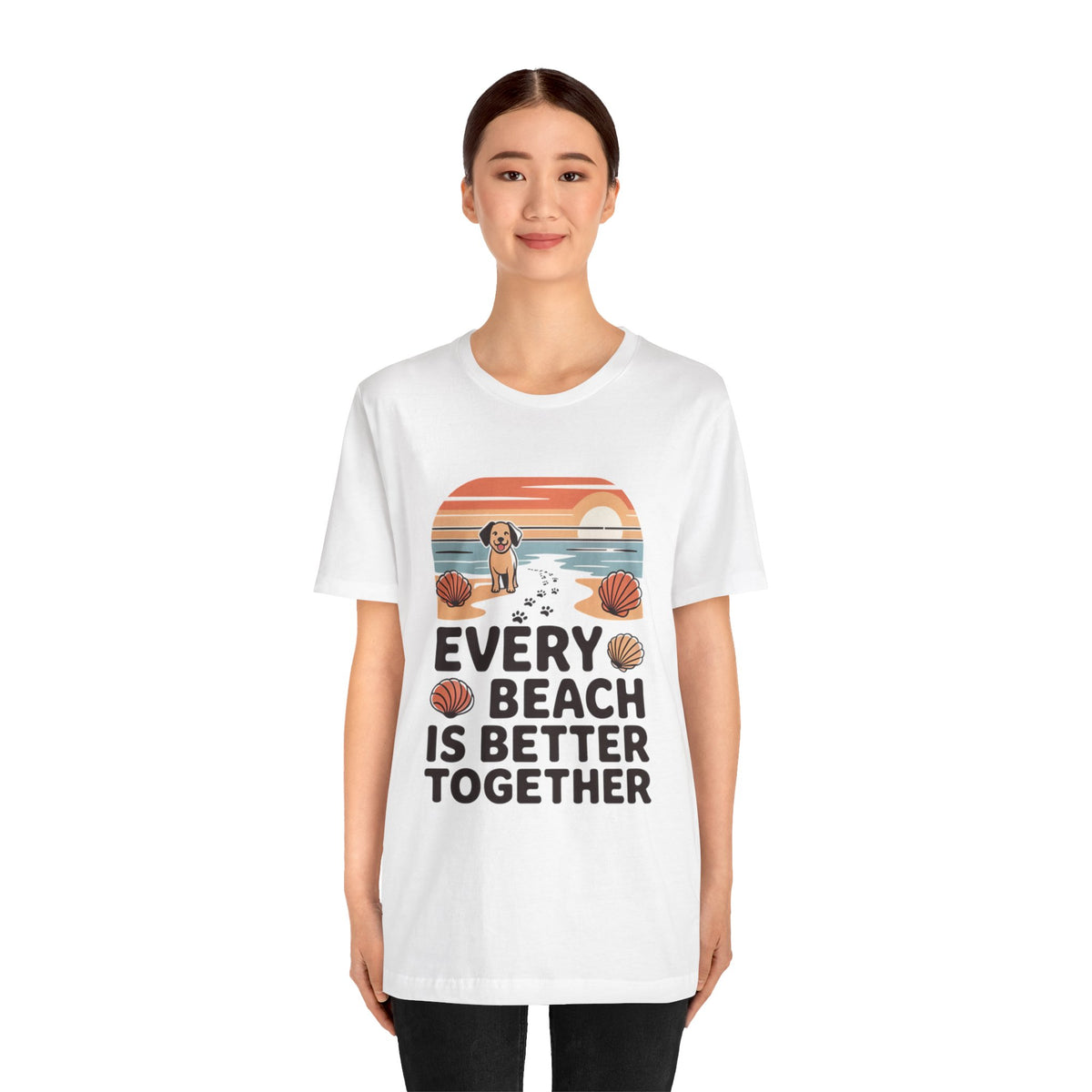 Every Beach Is Better Together T-Shirt-Cute Dog Beach Sunset Unisex Tee by Printify