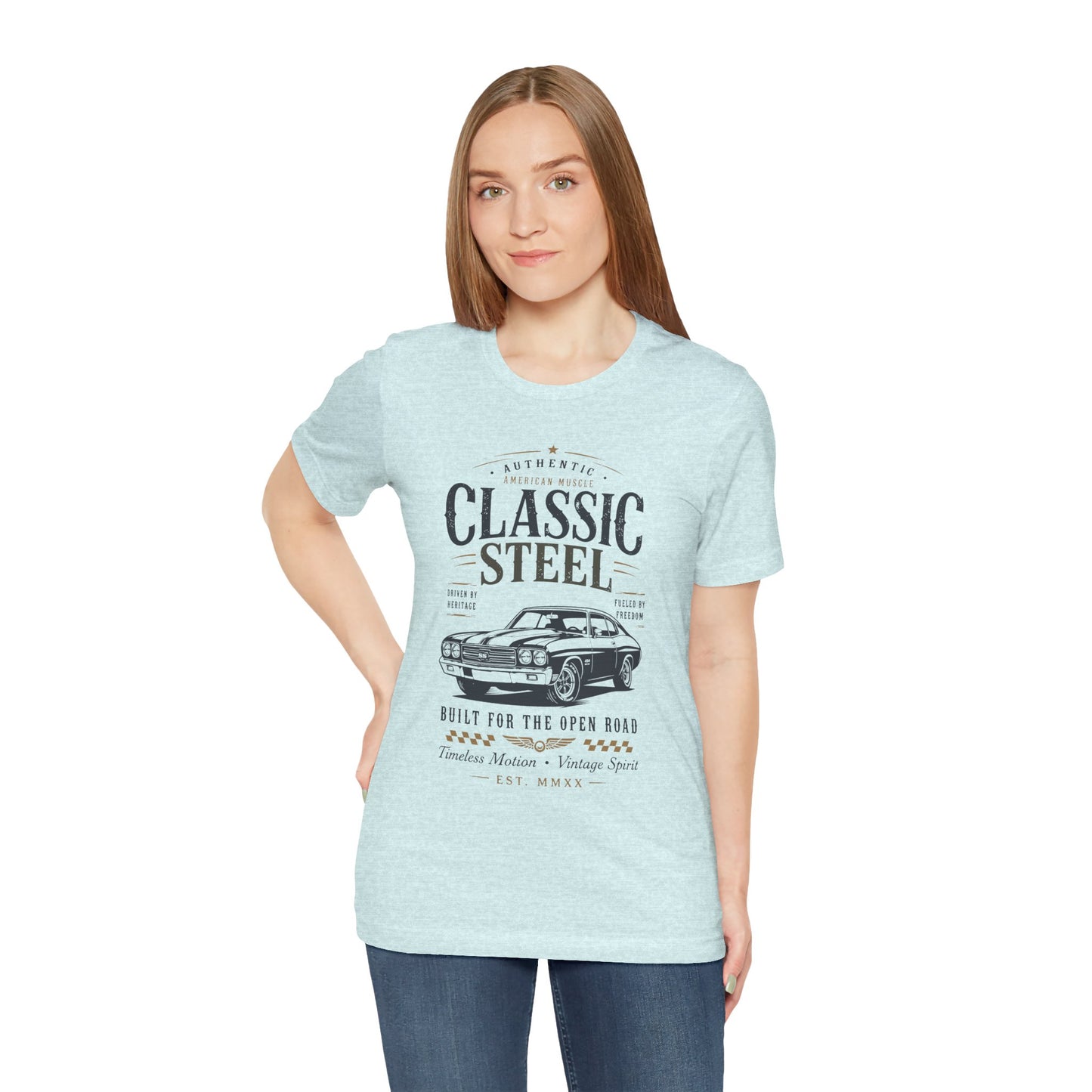 Classic Steel Vintage Car Tee-Built for the Open Road T-Shirt by Printify