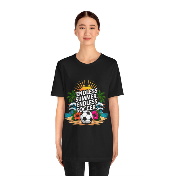 Endless Summer, Endless Soccer T-Shirt-Tropical Beach Soccer Unisex T-Shirt by Printify