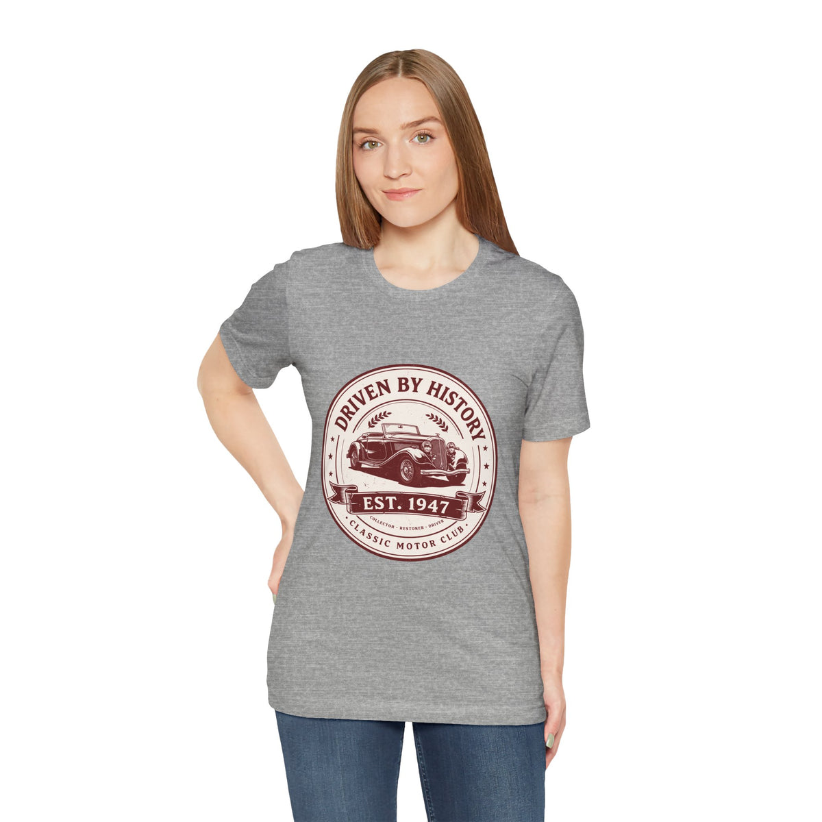 Vintage Car Unisex T-Shirt — "Driven by History Est. 1947" Classic Motor Club Tee by Printify
