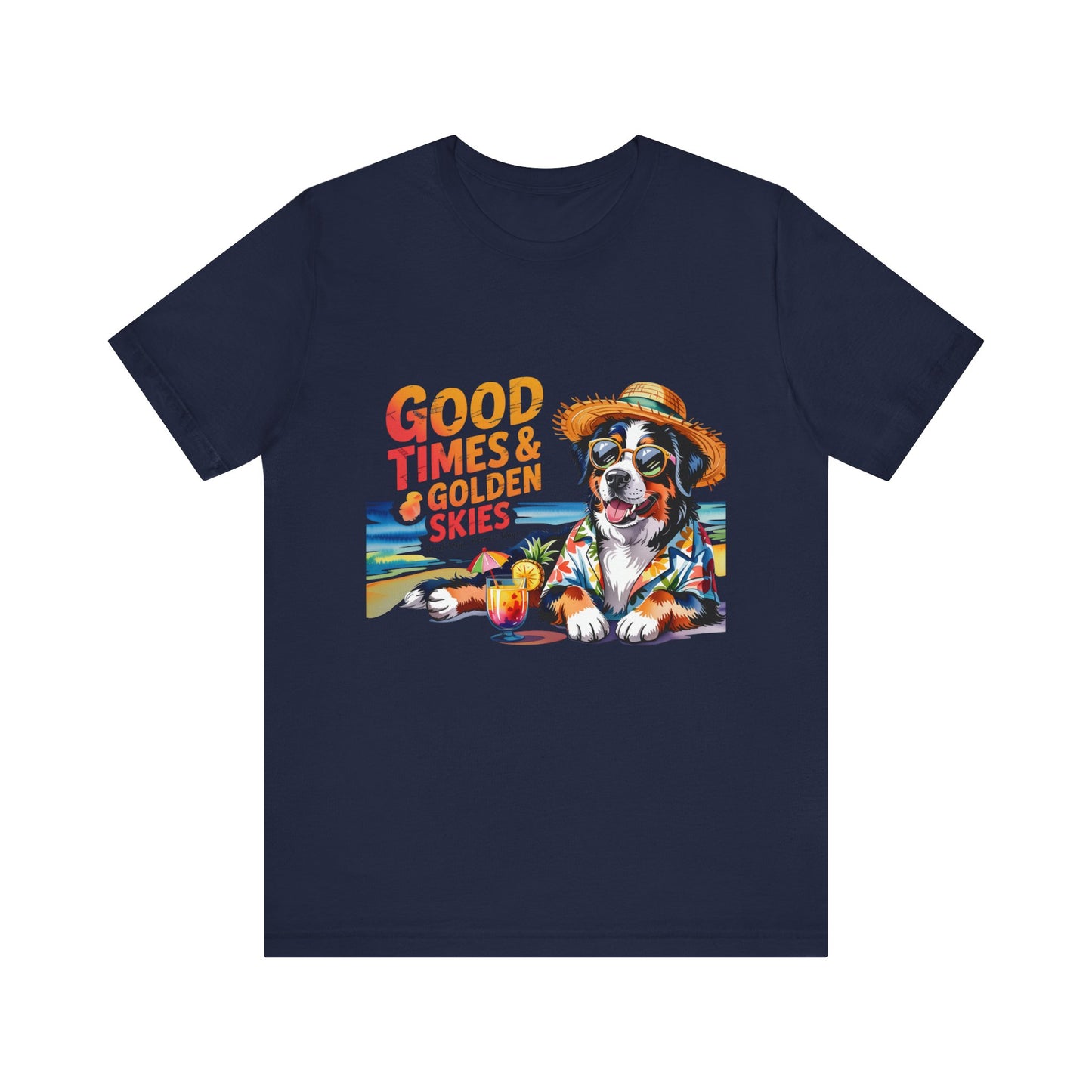 Good Times & Golden Skies Beach Dog Unisex T‑Shirt by Printify