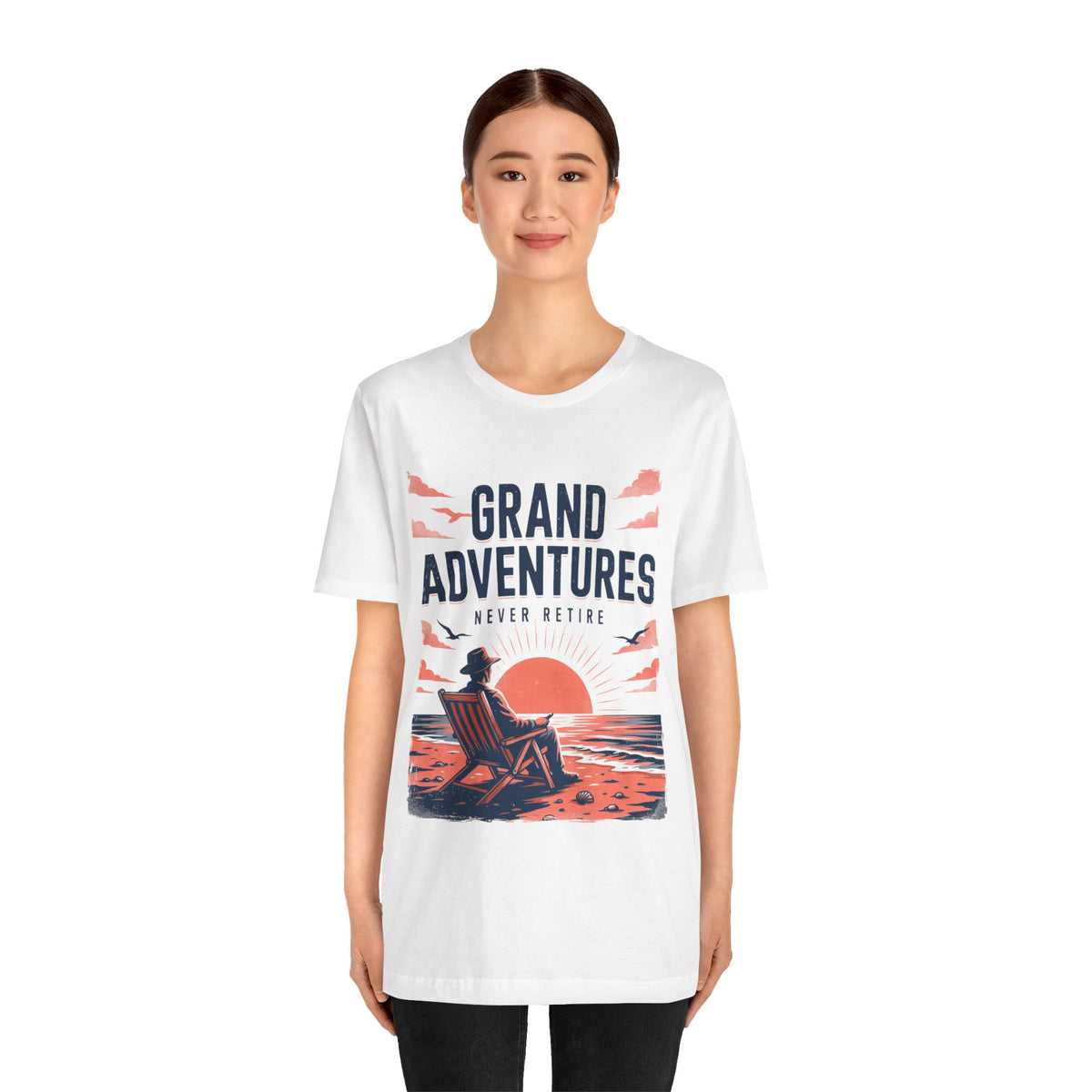 Grand Adventures Sunset Tee-"Never Retire" Beach Vacation Unisex T‑Shirt by Printify
