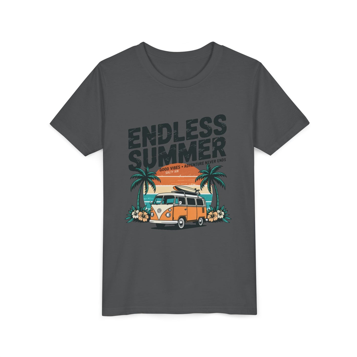 Youth Tee-"Endless Summer" Retro Camper Palm Tree Graphic Unisex T-Shirt by Printify