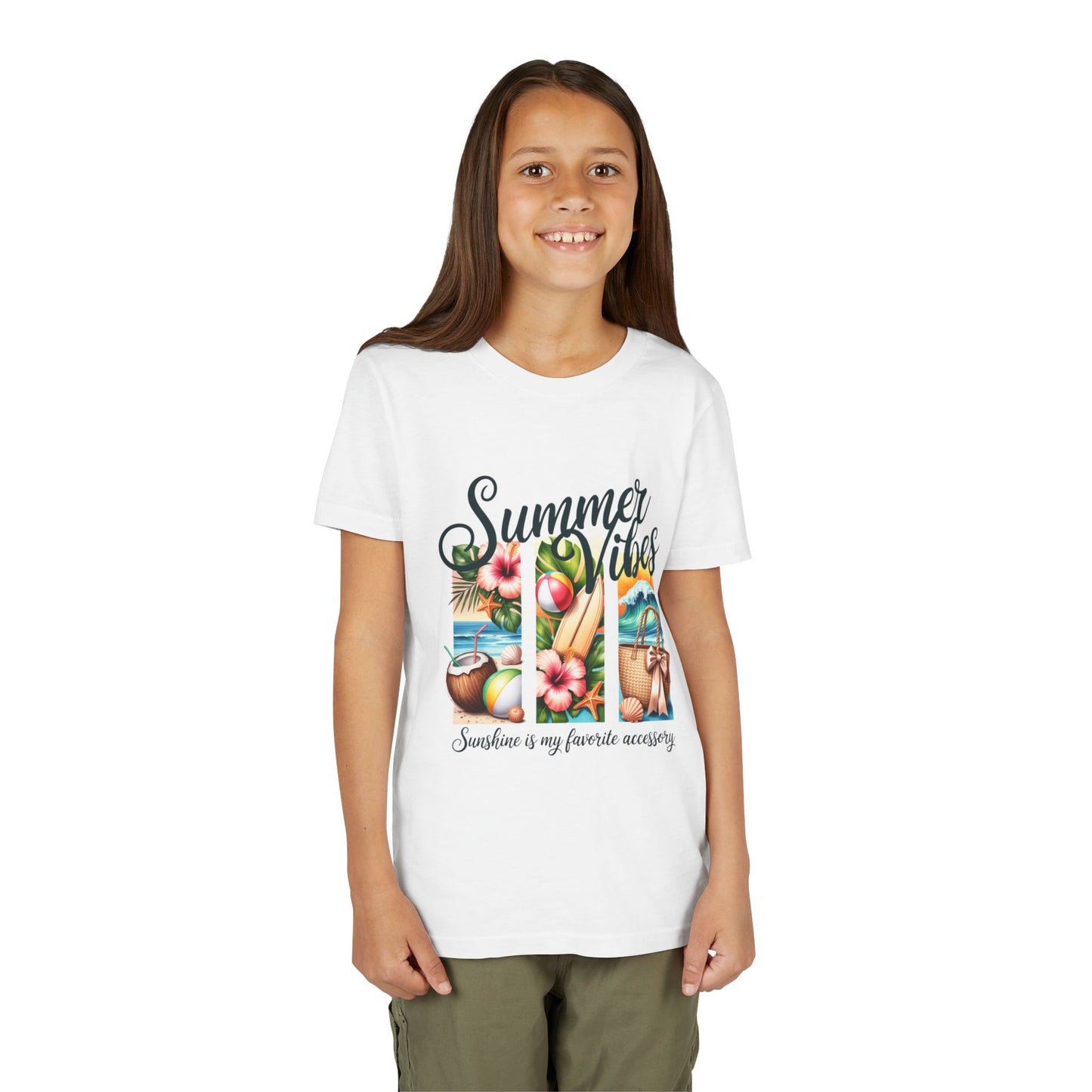 Youth Tee — "Summer Vibes" Tropical Beach Graphic Unisex T-Shirt by Printify
