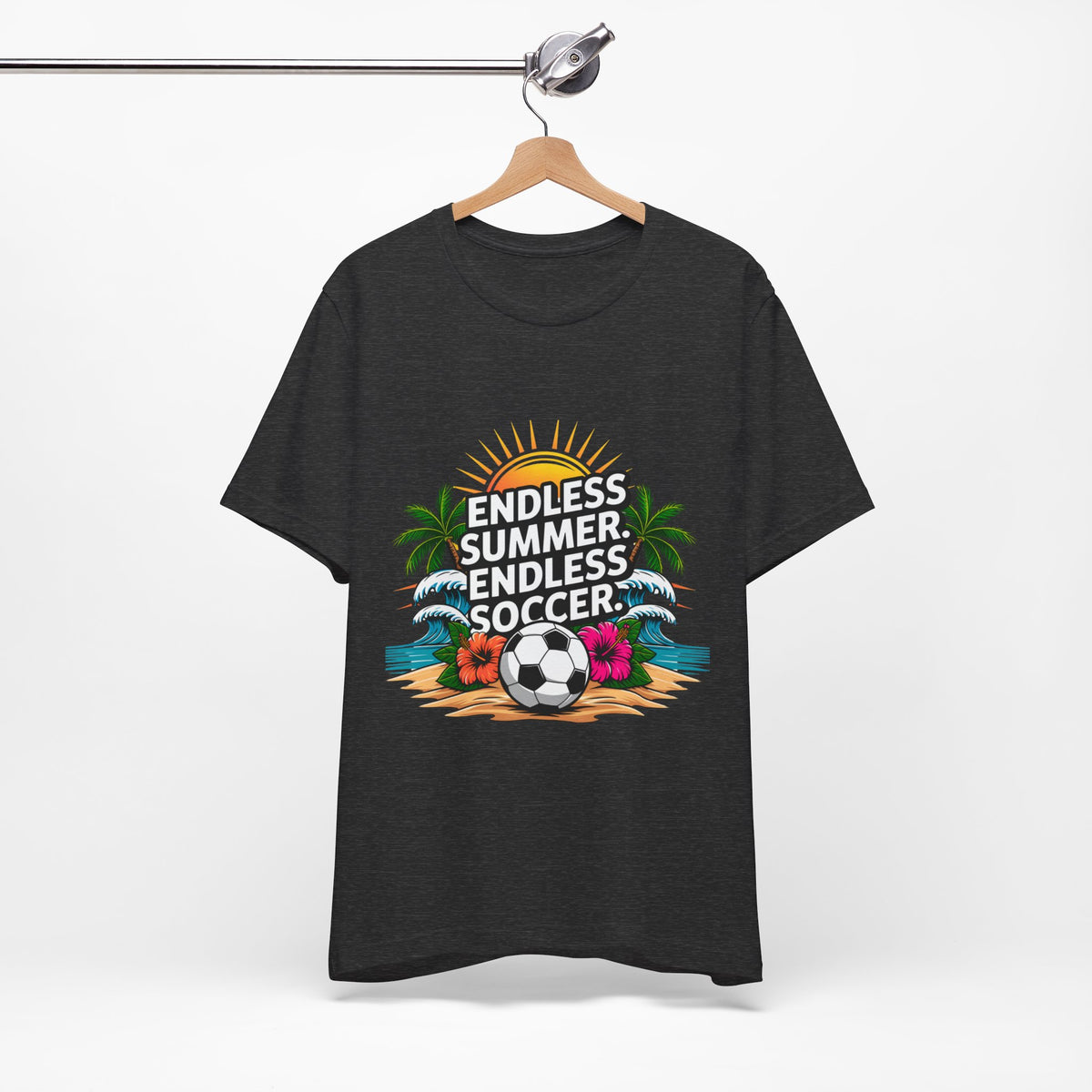 Endless Summer, Endless Soccer T-Shirt-Tropical Beach Soccer Unisex T-Shirt by Printify