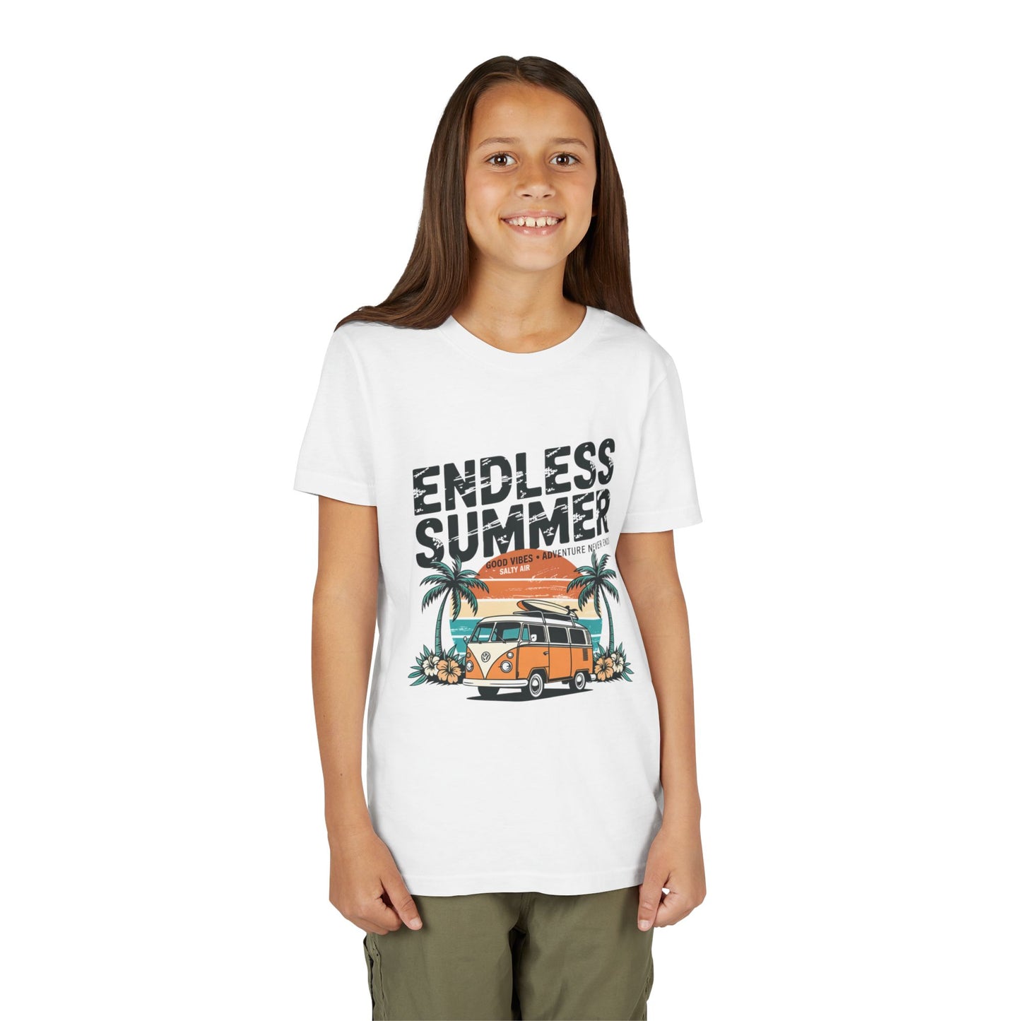 Youth Tee-"Endless Summer" Retro Camper Palm Tree Graphic Unisex T-Shirt by Printify