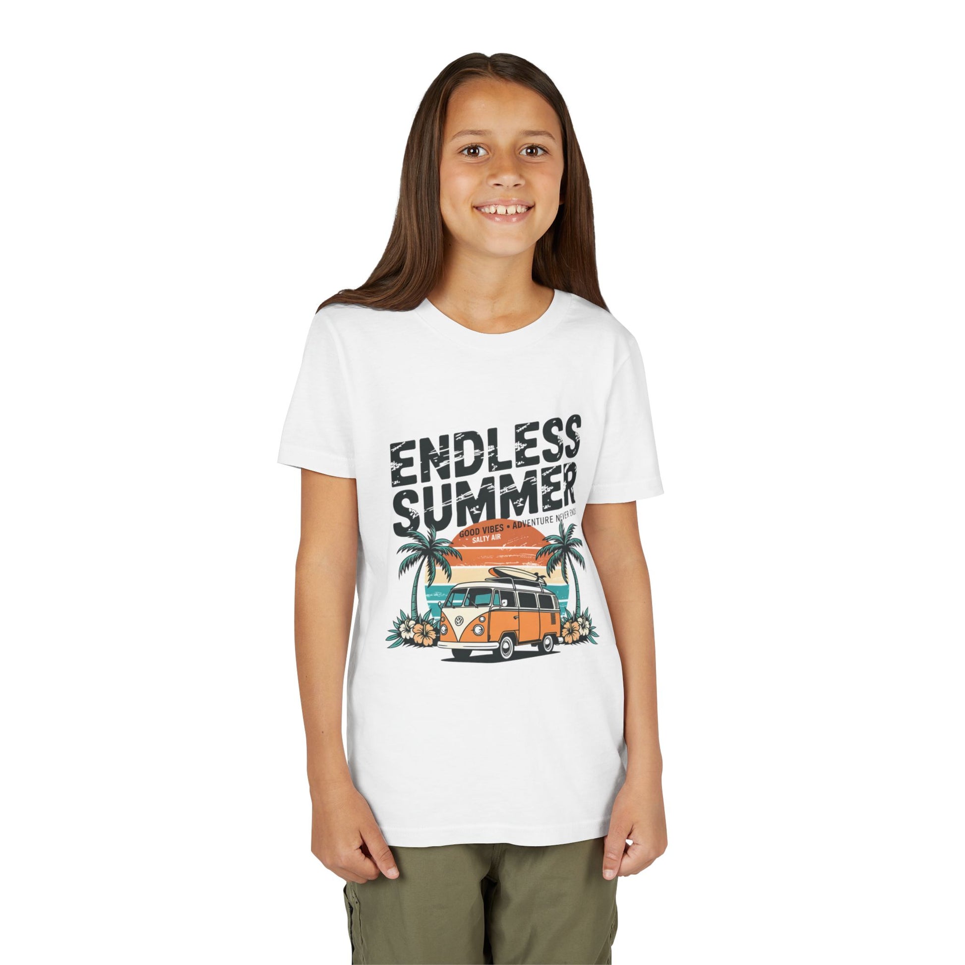 Youth Tee-"Endless Summer" Retro Camper Palm Tree Graphic Unisex T-Shirt by Printify