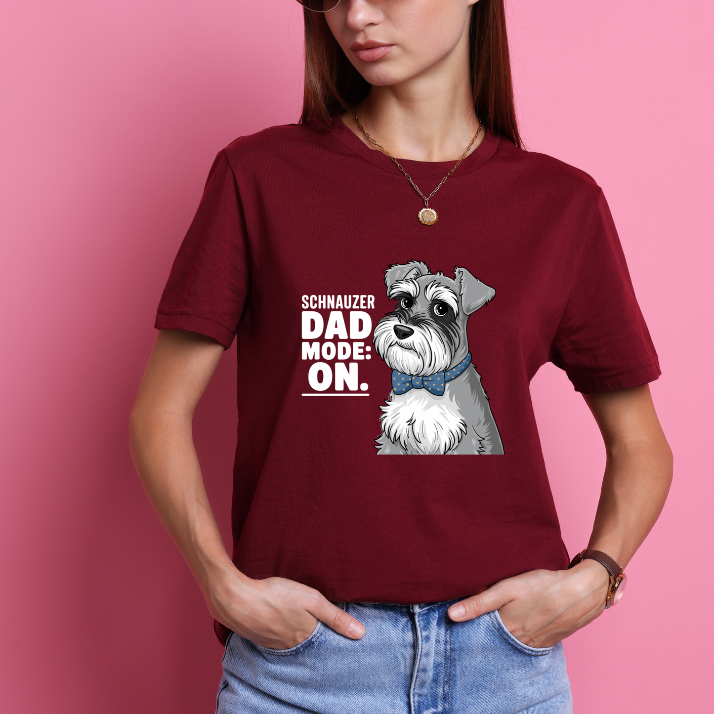 Schnauzer Dad Mode On T-Shirt | Schnauzer Dad Shirt | Funny Miniature Schnauzer Lover Gift Tee by Ortrends