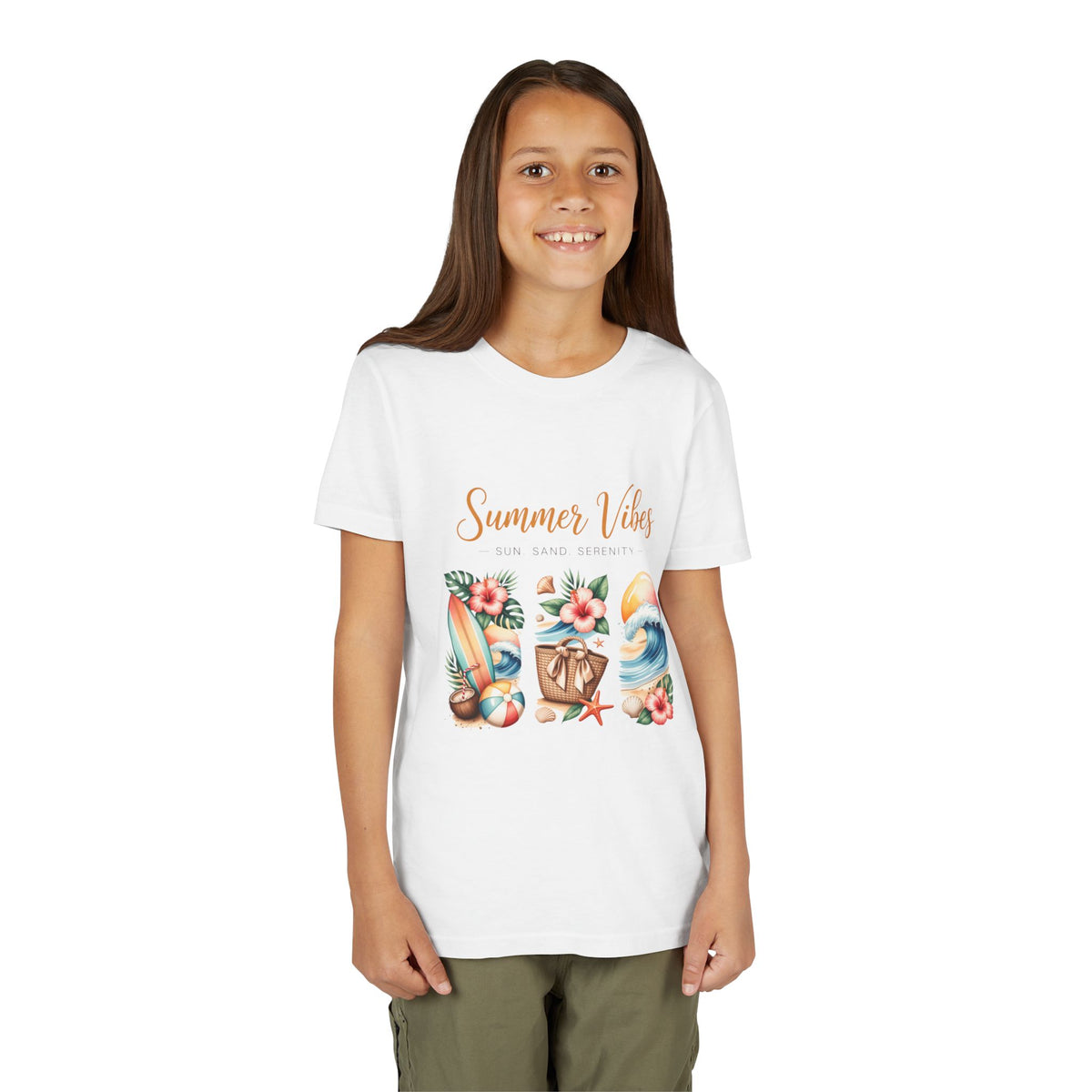 Youth Tee-"Summer Vibes" Watercolor Beach Graphic Unisex T-Shirt by Printify
