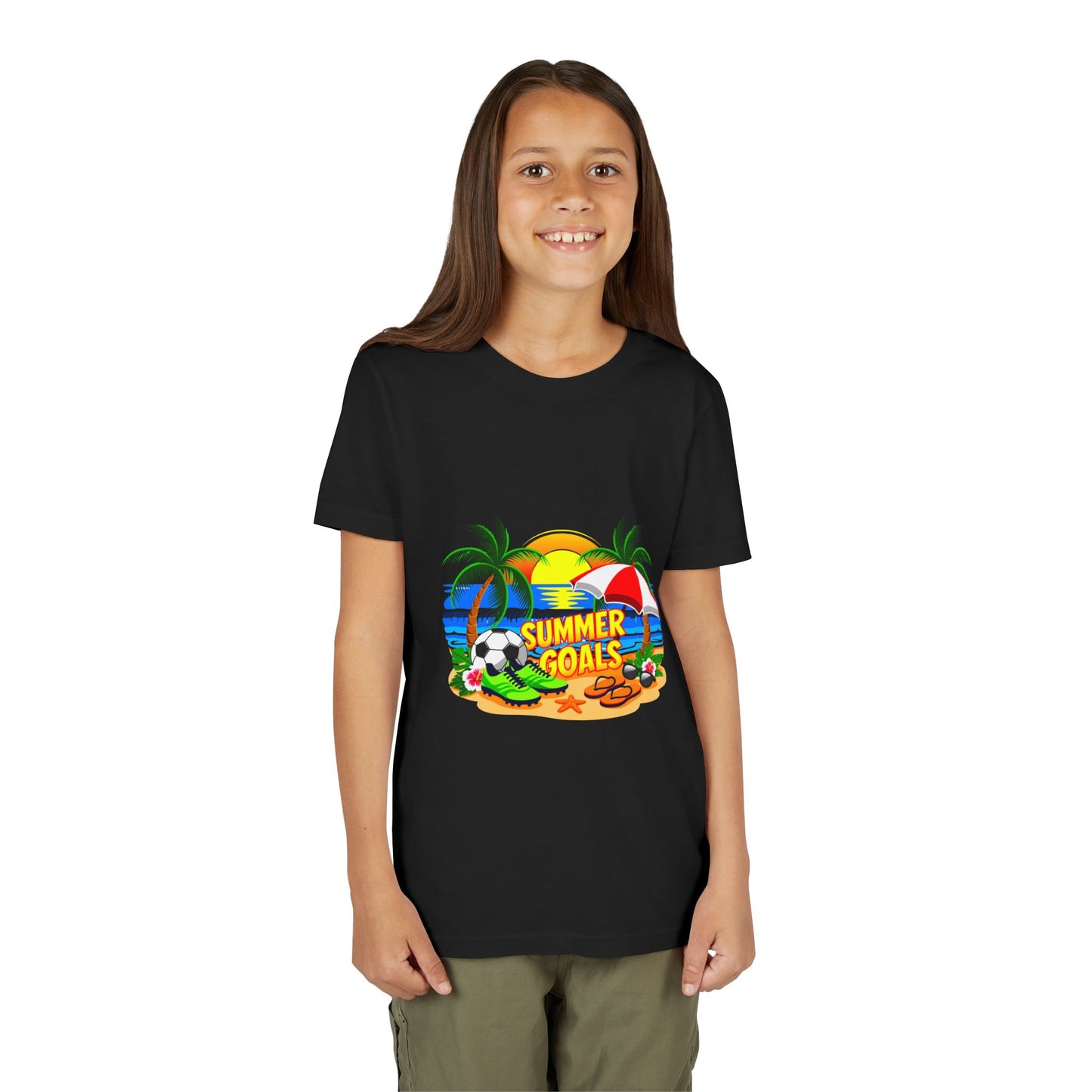 Youth Tee-'Summer Goals' Beach Graphic Kids Unisex T-Shirt by Printify