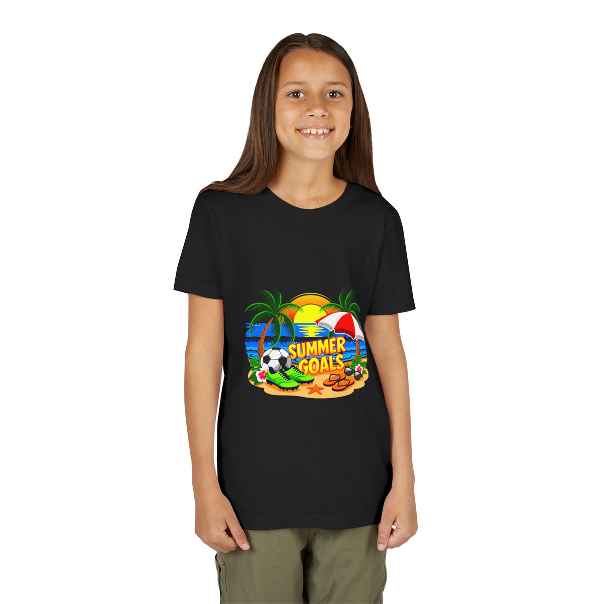 Youth Tee-'Summer Goals' Beach Graphic Kids Unisex T-Shirt by Printify