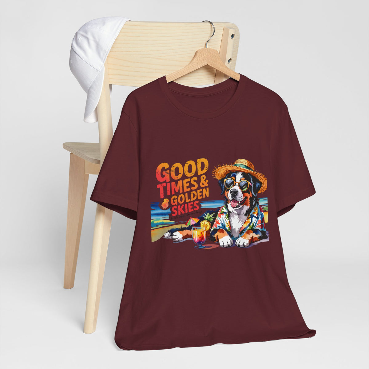 Good Times & Golden Skies Beach Dog Unisex T‑Shirt by Printify