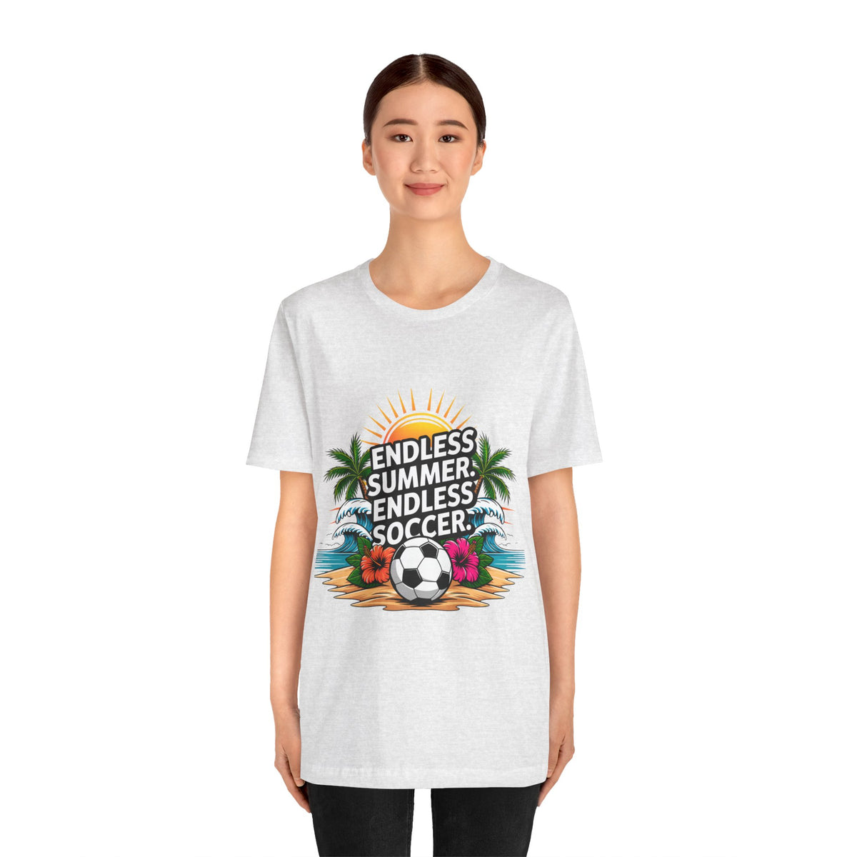 Endless Summer, Endless Soccer T-Shirt-Tropical Beach Soccer Unisex T-Shirt by Printify
