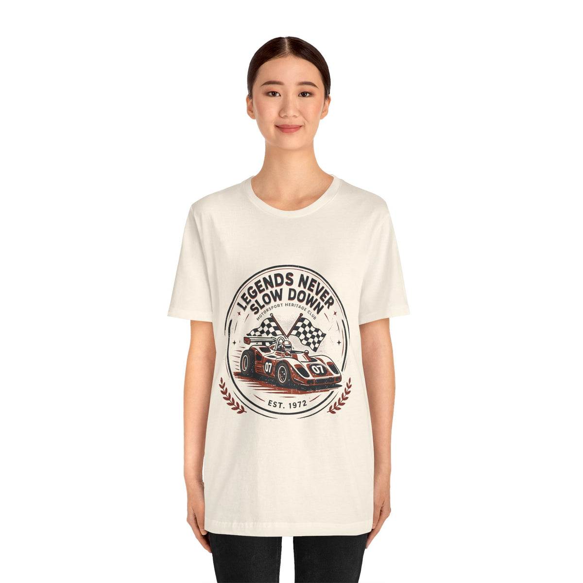 Legends Never Slow Down Racing Tee — Vintage Race Car Graphic Unisex T-Shirt by Printify