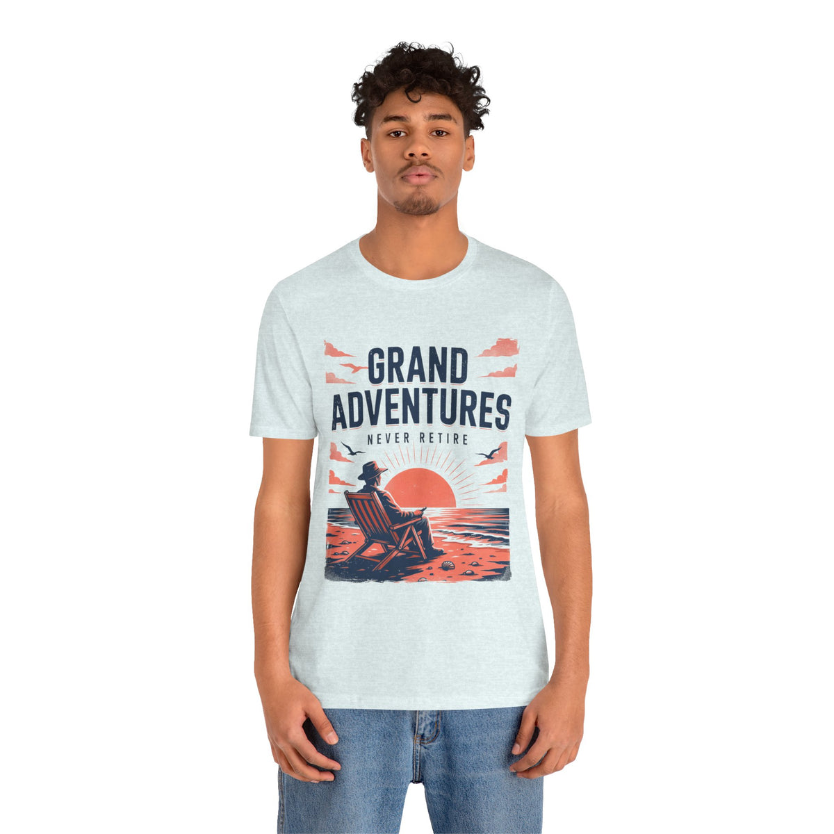 Grand Adventures Sunset Tee-"Never Retire" Beach Vacation Unisex T‑Shirt by Printify