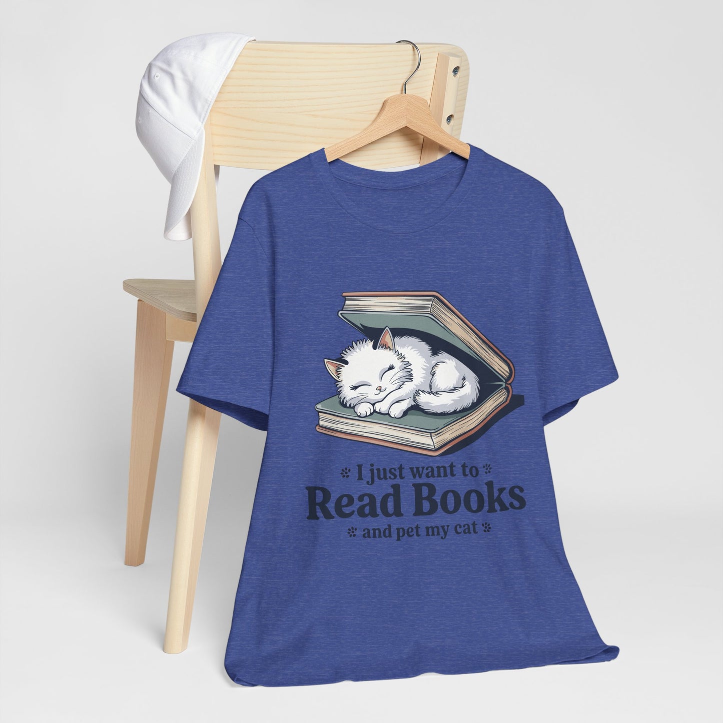 I Just Want to Read Books & Pet My Cat T-Shirt-Cute Cat Reading Tee for Book Lovers Unisex T-Shirt by Printify