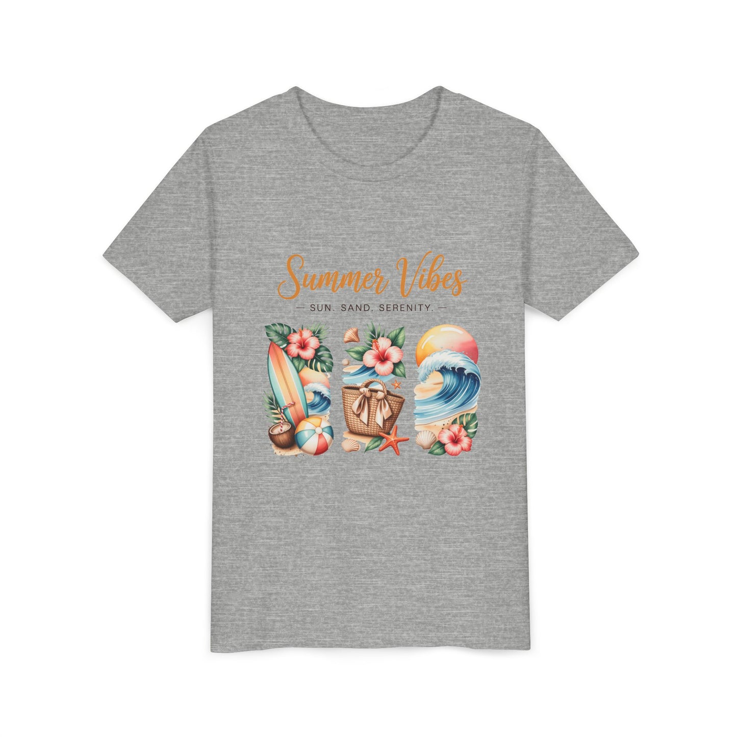 Youth Tee-"Summer Vibes" Watercolor Beach Graphic Unisex T-Shirt by Printify