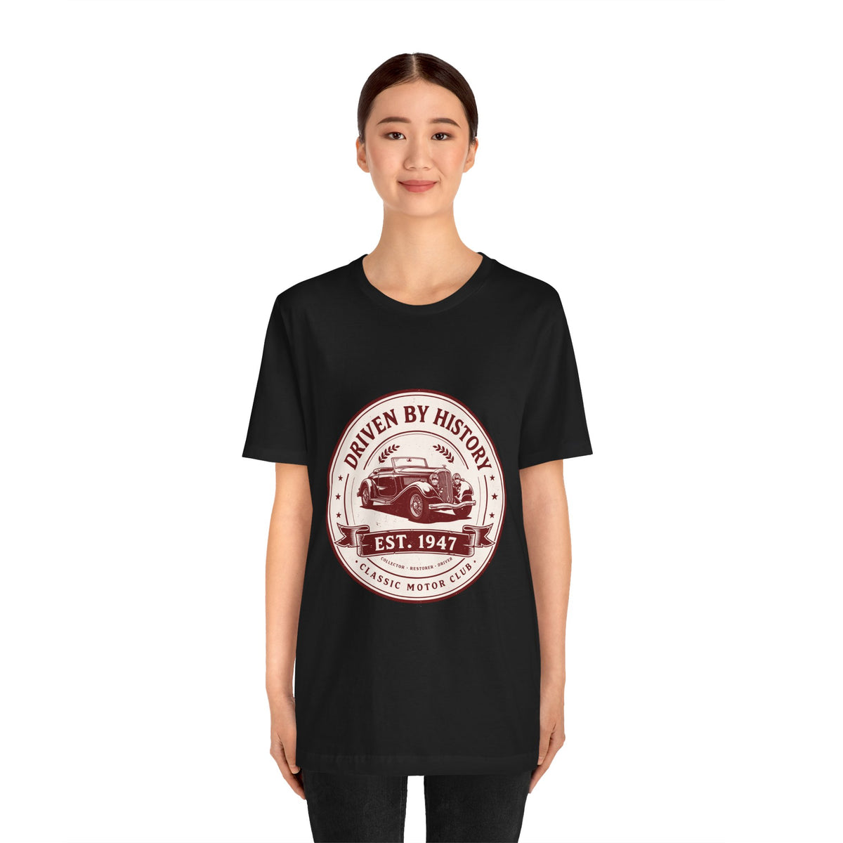 Vintage Car Unisex T-Shirt — "Driven by History Est. 1947" Classic Motor Club Tee by Printify