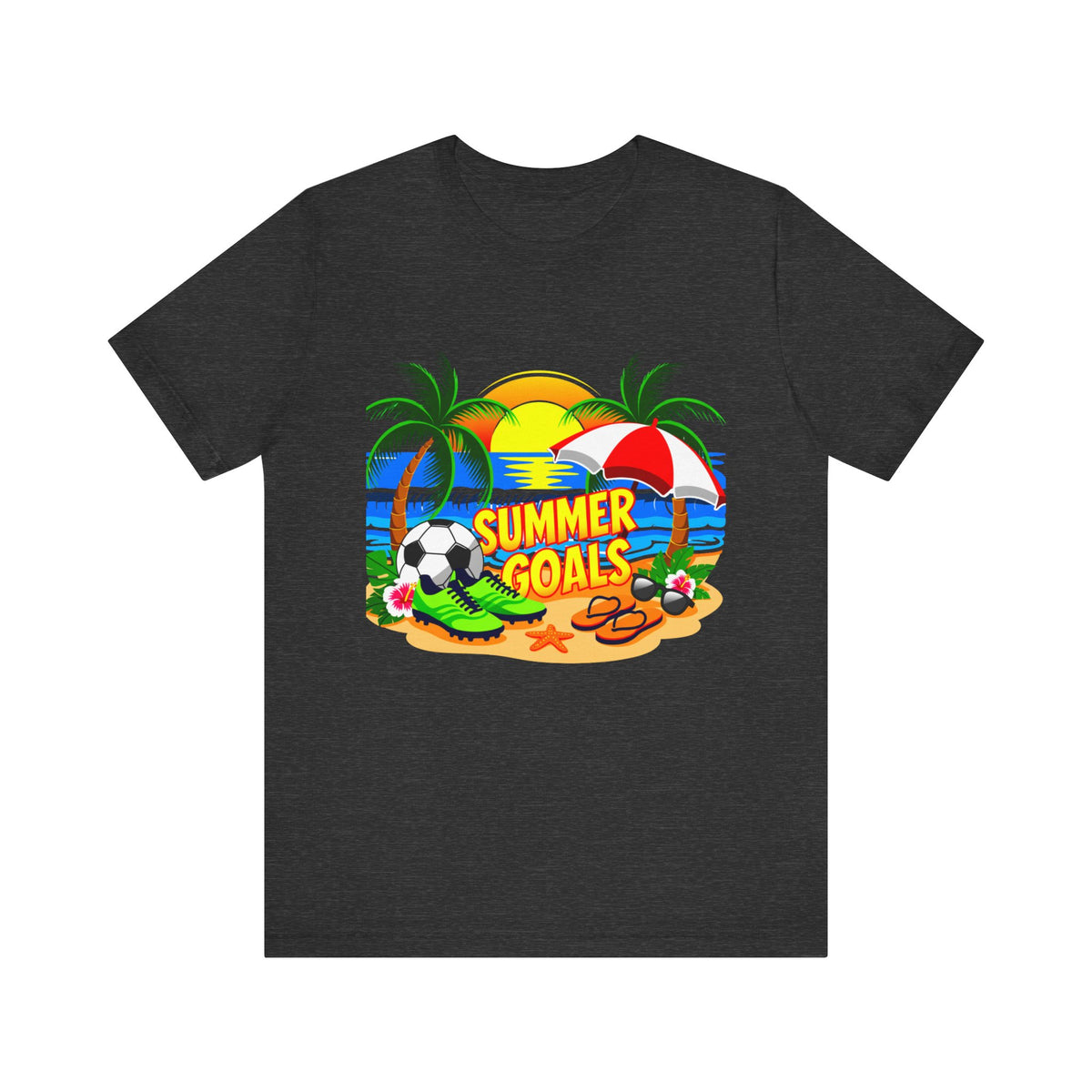 Summer Goals Beach Tee-Tropical Soccer & Sunshine Graphic Unisex T-Shirt by Printify