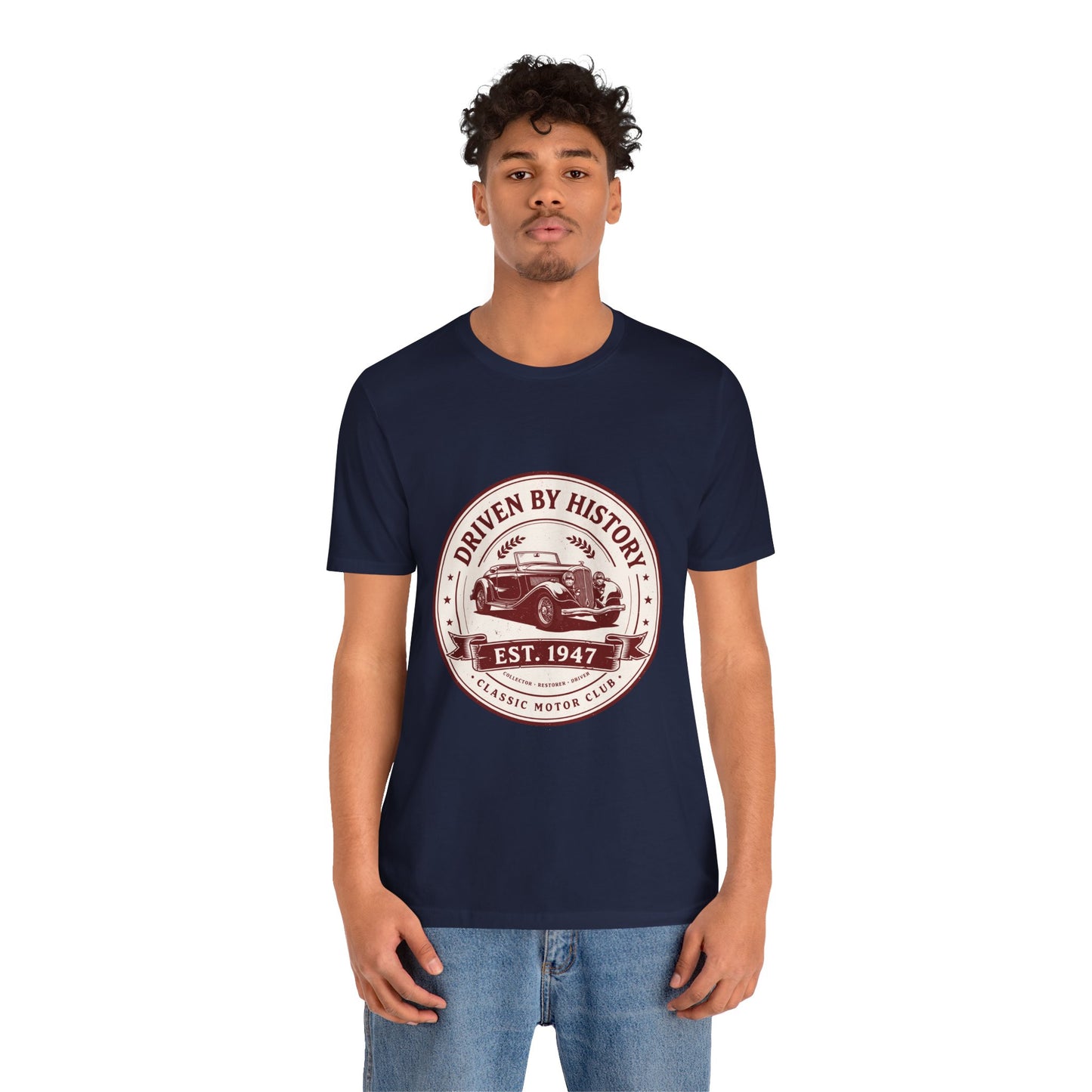 Vintage Car Unisex T-Shirt — "Driven by History Est. 1947" Classic Motor Club Tee by Printify