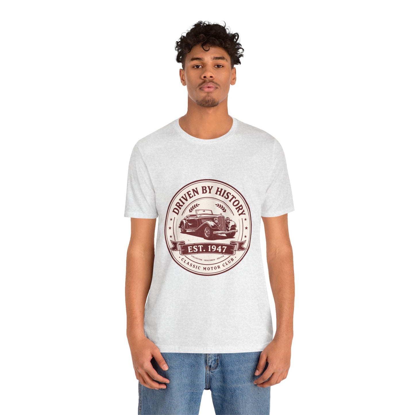 Vintage Car Unisex T-Shirt — "Driven by History Est. 1947" Classic Motor Club Tee by Printify