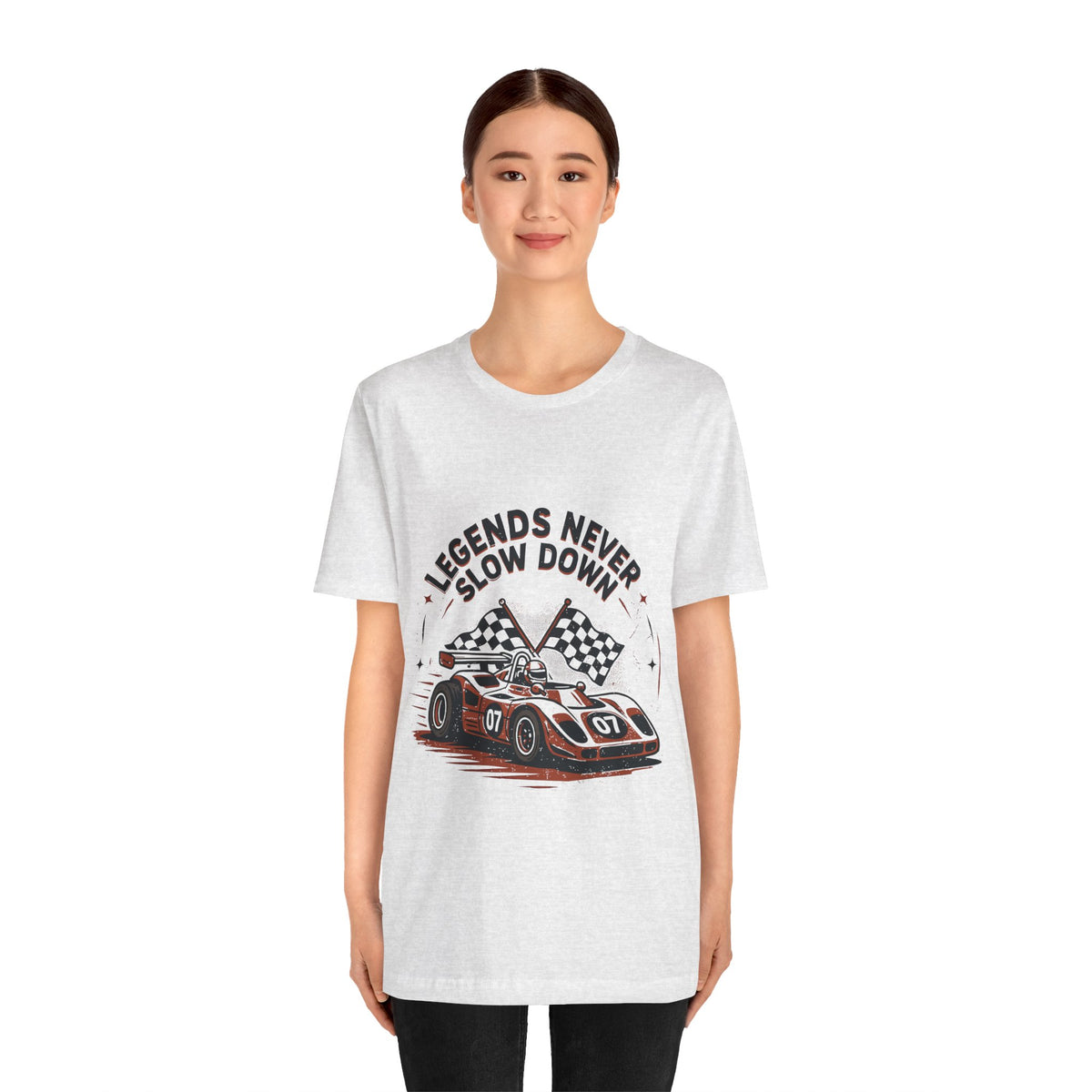 Legends Never Slow Down Racing Tee — Vintage Race Car Graphic Unisex T-Shirt by Printify